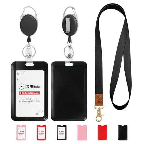 SOPHIYAYA Retractable ID Badge Holder with Lanyard,Heavy Duty Badge Reel,Detachable Keychain, Cruise Ship Cards Holder,for Nurse Officer Teacher Security Staff Women Men (Black, Vertical)