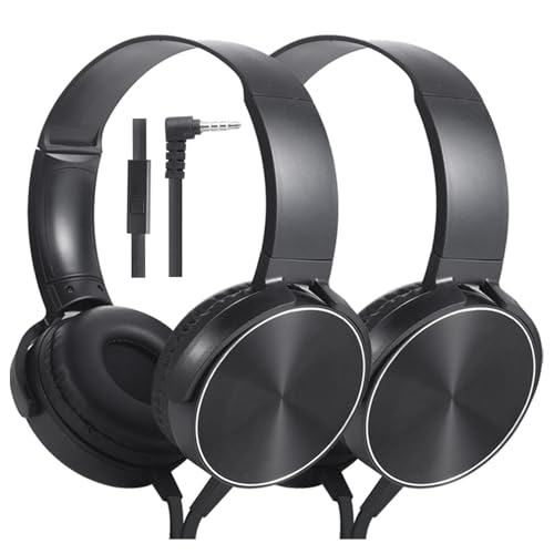 Wensdo 2 Pack Wired Classroom Headphones with Microphone for Kids All Ages K-12, Durable Students Computer Headphones for School, Library, Airplane, Online Learning and Travel (HY450, Black)