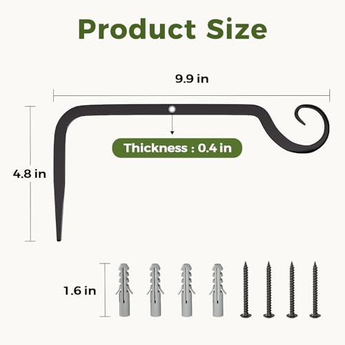 Miniatura 6 de Bamworld Ganchos De Pared 2 Piezas 25 Cm Gancho Para Macetas Colgantes Exteriores Soporte Para Plantas Faroles Comedero Para Pájaros Linterna Negro Resistentes 20 Kg Carga Máxima