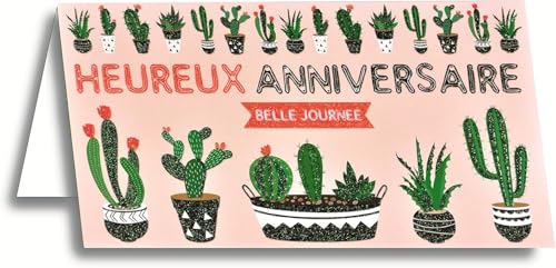 afie 69-4218 - Tarjeta de felicitación de cumpleaños con lentejuelas de cactus y plantas, diseño de triángulo, diseño de piedra zigzag, brillante