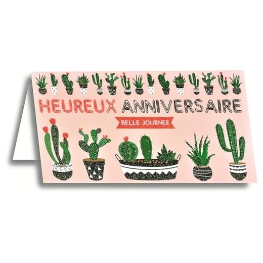 afie 69-4218 - Tarjeta de felicitación de cumpleaños con lentejuelas de cactus y plantas, diseño de triángulo, diseño de piedra zigzag, brillante