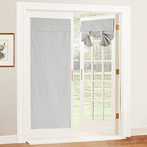 RYB HOME 100% Blackout Tricia Door Curtains, Linen Textured Blend Thermal Insulating Privacy French Door Window Tie Up Shades Living Room Curtains for Kitchen, W 34 x L 69 inches, Light Grey, 1 Panel