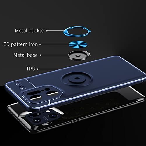 Asuwish Compatible with OPPO Find X5 Pro 5G Phone Case and Tempered Glass Screen Protector With Ring Holder Stand Kickstand Silicone Magnetic Metal Glaxay FindX5Pro 5X X5Pro CPH2305 Women Men Blue