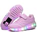 JYMEI Zapatos De Patinaje sobre Ruedas para Niños, Patines De Ruedas LED Zapatos con Ruedas Zapatillas Deportivas con Luz Cargador USB Patineta Técnica Retráctil Correr,Rosado,30
