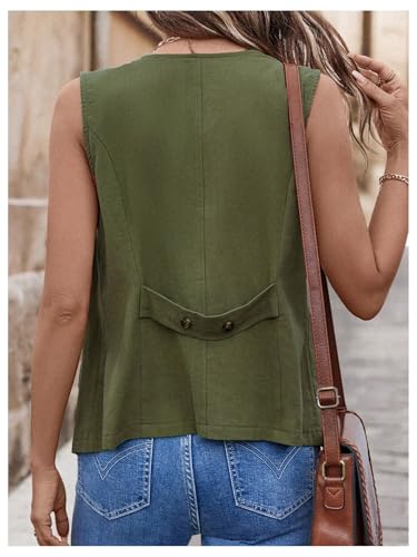 SHENHE Women's Summer Linen Vest Outerwear Button Down Lightweight Sleeveless Jacket Vest2