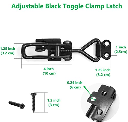Image of 2 Pack Adjustable Black Toggle Clamp Latch(4003) Heavy Duty 1320lbs Capacity Toggle Latch & Quick Release Metal Pull Latches, Easy to Install for Lid Box Case Door Smoker(come with 10pcs 1.2 inch Screws)