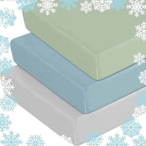 AMROSE 3 Pack Jersey Knit Cooling Crib Sheets, 28'' X 52'' Summer Fitted Crib Sheets for Baby Boys Girls, Soft Breathable Skin-Friendly, Oliver Teal Gray