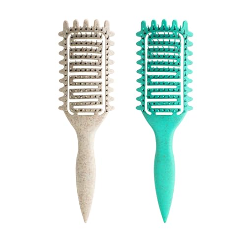 Yingbtr Curl Defining Brush for Curly Hair, Vented Detangling Hair Brush for Wet and Dry Styling, Curved Brush for Shaping and Smoothing Curl Clumps, Lightweight Hair Brush (Beige)