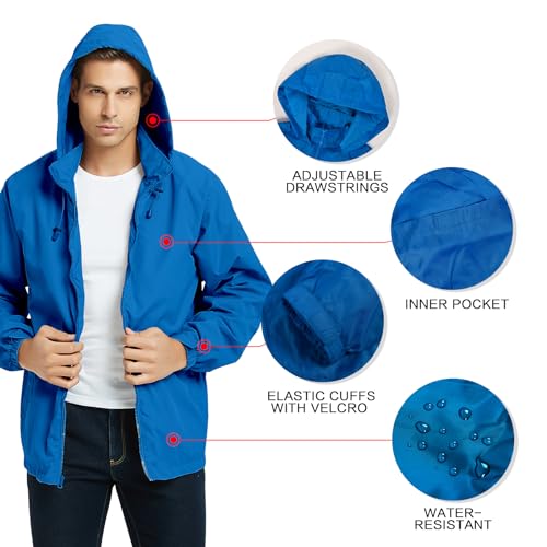 Image of Mywu Men's Water-resistant Rain Jacket Lightweight Windbreaker Hooded Rain Coat for Adults Outdoor Hiking Camping