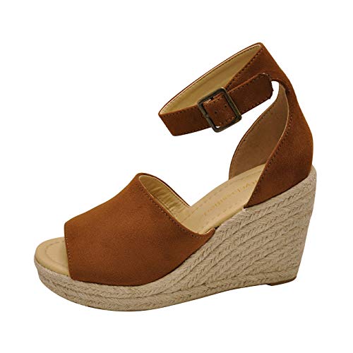 City Classified Joy Women's Platform Wedge Espadrille Sandals (8, Hazel)