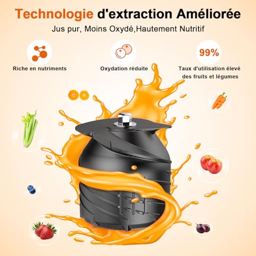Extracteur de Jus Slow Juicer, Extracteur de Légumes et Fruits Pression Avec Remplissage 135 mm, 100% Sans BPA, Extracteurs Jus Lent avec 2 Verres,Facile à Nettoyer, pour Mariage & Anniversaire – Image 5