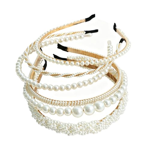 Miskate 6 Pcs Pearl Headband for Women Girls White Hair Accessories Fashion Bridal Hair Bands for Wedding Party