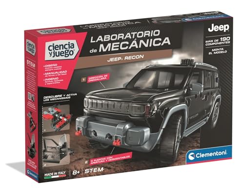 Clementoni - Mechanics - Jeep Recon - Más de 200 componentes para Construir el Todoterreno eléctrico - con 5 Puertas y Sistema de dirección de Cremallera - A Partir de 8 años - 55622