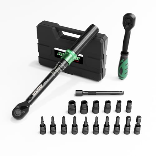 LLAVETOR 1/4' Llave Dinamométrica, 5-25Nm Chave Dinamométrica, 19 Piezas Juego Llaves Vaso para Bicicleta de Carretera y Montaña con Barra de Extensión, 1/4' Llave de Ttrinquete, Puntas Vasos