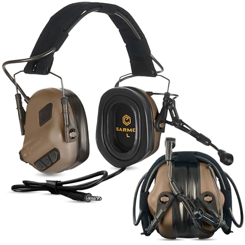 Earmor M32 Plus Elektronisches Helm-Headset – Gehörschutz mit Mikrofon & Klangeinstellung – IPX5 Wasserbeständig, Helmkompatibel für Outdoor-Aktivitäten (Hellbraun)