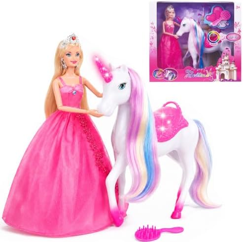 Magic Light Unicorn & Princess Doll, Unicorn Toys for Girls 3+, G...