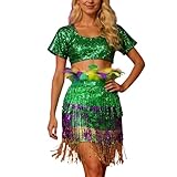 Generisch Elegante vestido de lentejuelas con flecos para festivales, cosplay, corte y carnaval, morado, talla única