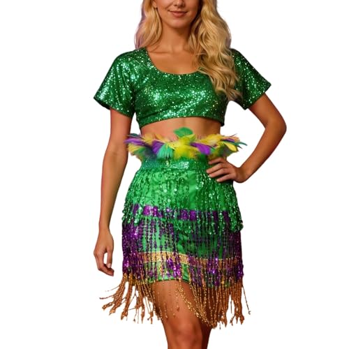 2026 Costumi di Carnevale Elegante Abito con paillettes con gonna a frange per festival, cosplay, abbigliamento da cortile Carnevale, Lilla, Taglia unica