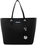  Shopper Tasche Handtasche Schwarz Tom & Eva Schultertasche Neu (Schwarz (silber- farbige Details))