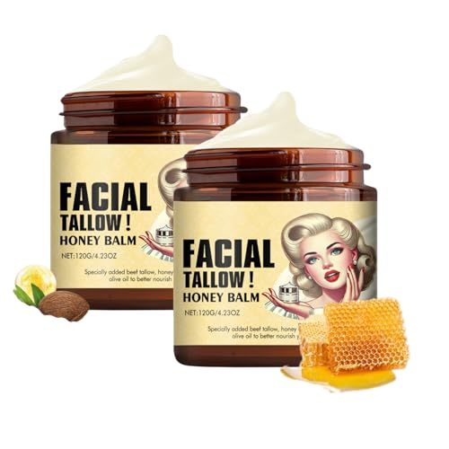 2PCS Whipped Beef Tallow and Honey Balm Tallow Face Moisturizer Grass Fed Grass Finished Face Cream