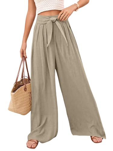 Image of Leriya Fashion High Waist Palazzo Pants for Women | Poly Cotton Wide Leg Trouser Pants for Women | Relaxed Fit Pleated Trousers for Casual & Semi-Formal Wear