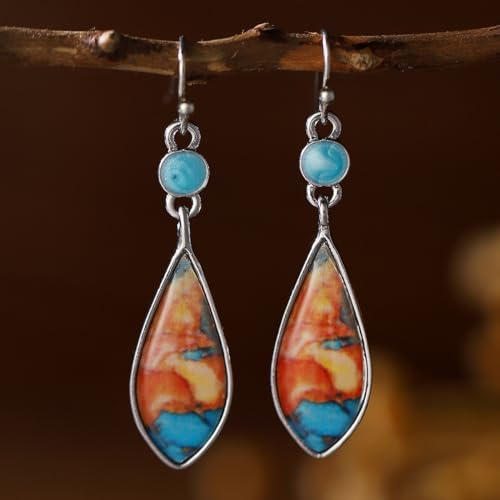BG&WLing Turquoise Earrings for Women 925 Silver Teardrop Dangle Drop Earring Western Native Vintage Bohemian Earrings Fashion Jewelry4