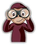 Curious George Monkey Binoculars Cartoon - Sticker Graphic - Auto, Wall, Laptop, Cell, Truck Sticker for Windows, Cars, Trucks