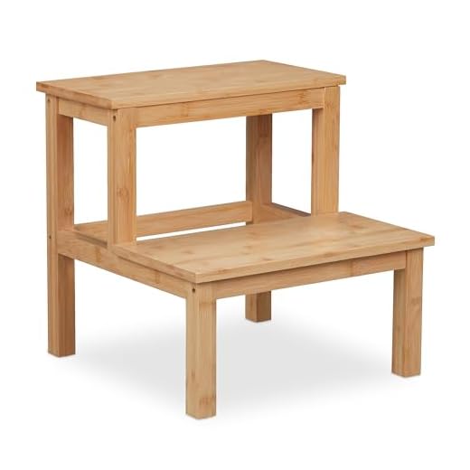 Relaxdays opstapje, 2 tredes, bamboe, max. 100 kg, kinderen & volwassenen, HBD: 40 x 40 x 40,5 cm, opstapkrukje, natuur