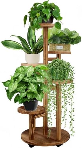 GEEBOBO 5 Tiered Tall Plant Stand for Indoor, Wood Plant Shelf Co...