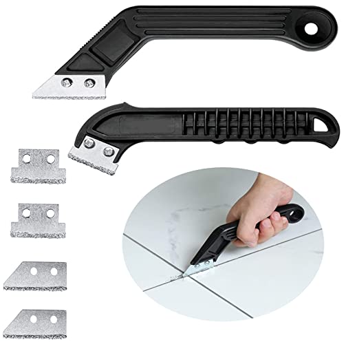 Mikqky 2 Piezas Carburo de Tungsteno Rasqueta de Juntas, Adecuado para Azulejos de Pared Azulejo de Cerámica Raspador de Lechada Herramienta de Limpieza de Lechada(Con 2 cuchillas de repuesto) Cover