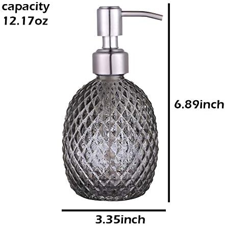 YunNasi Glass Soap Dispenser with Stainless Steel Pump, Refillable Liquid Hand Soap Dish Soap Dispensers for Bathroom Counter, Kitchen Sink (Gray)