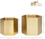 MyGift Handcrafted Metallic Shiny Brass Metal Indoor Plant Vase Pot with Hexagon Shape, Decorative Succulent Cactus Planter Container, Set of 2 - Handmade in India