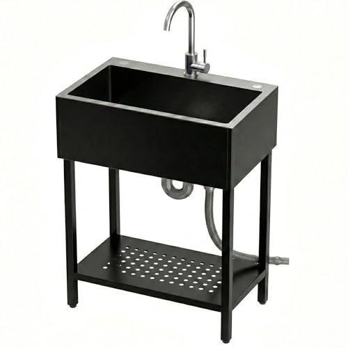 Utility Sink Laundry Tub, 26" Stainless Steel Freestanding Sink with