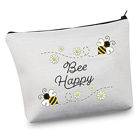 JXGZSO Honey Bee Makeup Bag With Zipper Bee Lover Gifts For Women Bee Happy Cosmetic Bag (Bee Happy 2) Cover