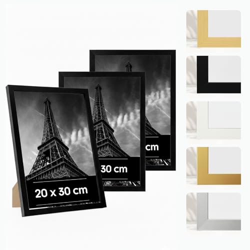 Estancia 3 Stück Schwarze Bilderrahmen aus Kunststoff 20x30 cm 3er-Pack 20 x 30 cm Rahmen mit Bruchsicherem Acrylglas Moderner Fotorahmen für Wände und Tische