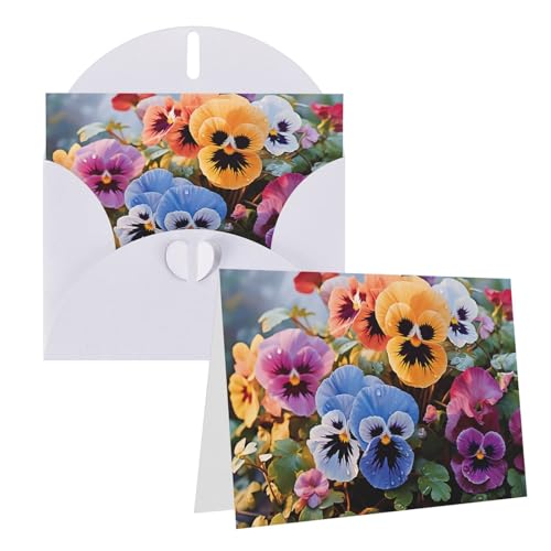 QMNEHJ グリーティングカード サンキューカード 封筒付き ブランクノートカード 4x6インチ バースデーカード パンジーフラワー ウェディングカード お悔やみカード おもしろい思考カード あらゆる機会に
