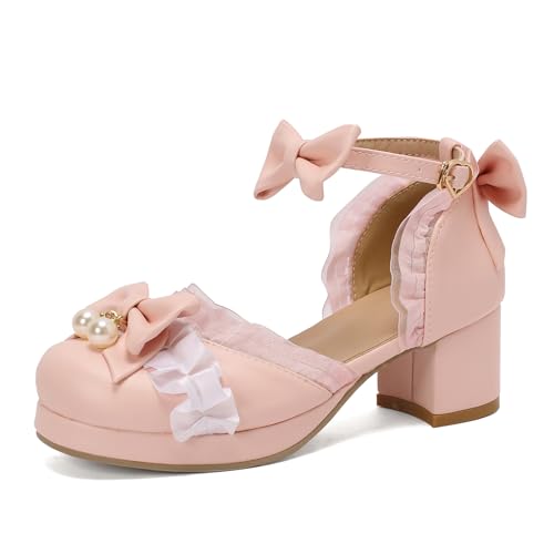 Mary Janes femme talon carré rose et plateforme bout rond à bride cheville Lizoleor taille 39