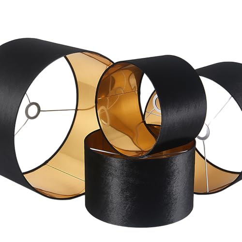 Samt Lampenschirm Rund Schwarz 40 cm – für Tischleuchte, Nachttischleuchte, Stehleuchte & Pendelleuchte – E27 – Velours mit goldener Innenbeschichtung