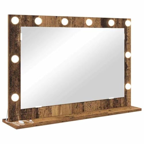 vidaXL Espejo de Tocador Rectangular Madera Vieja 80 x 55 x 18 cm, Espejo para Dormitorio, diseño Moderno, Vidrio Elegante, iluminación LED, Pieza Decorativa para arreglarte