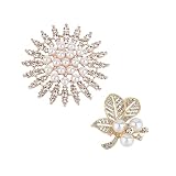 2Pcs Sunflower And Leaf Brooch Pin for Women Girls Sparkling Heronsbill Flower Pins Floral for Cloth