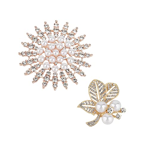 2Pcs Sunflower And Leaf Brooch Pin For Women Girls Sparkling Heronsbill Flower Pins Floral For Clothing Dress Hat Bag And Wedding Party Accessories (White) #TOP30