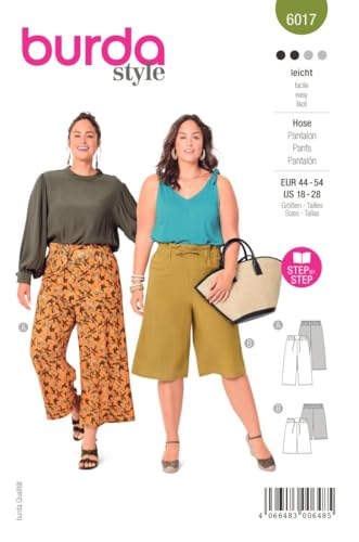 Burda Style Katalog-Schnittmuster Culottes mit Gummizug | Damen, Gr. 44-54 | Nählevel: Leicht #6017