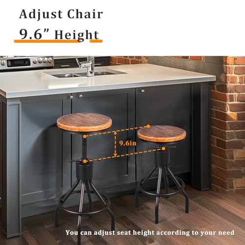 Industrial Bar Stool-Set of 2-Swivel Counter Coffee Chair-Extra Pub Height Adjustable 22-33 inch