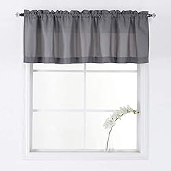 Valea Home Waffle Woven Textured Kitchen Valance Curtains Water Repellent Bathroom Window Covering (60 x 16 inch, Grey, One Panel)