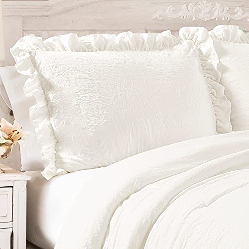 Image of Lush Decor Reyna Ruffle Comforter Set - 3 Piece Cozy Ruffled Bedding Set - Timeless Elegance and Comfort for Dorm Room - Full / Queen, White