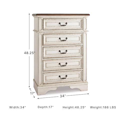Image of Signature Design by Ashley Realyn Tall Chest of Drawers, White Dresser
