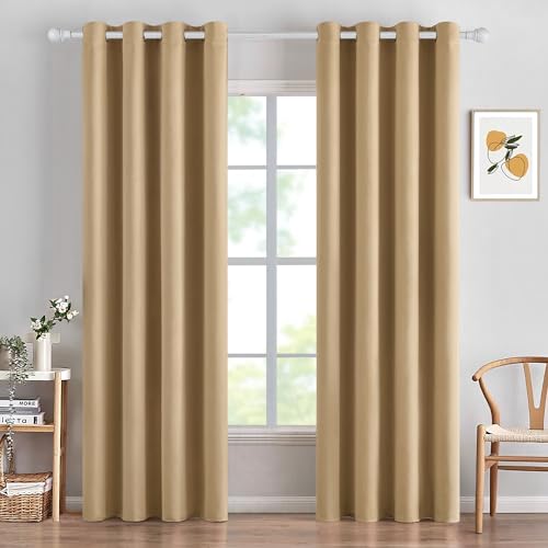 MIULEE Cortinas Salon Opacas 2 Piezas, Cortinas Dormitorio Modernas Cortinas Anti Luz, Habitacion Cortinas Termicas Aislantes Frio y Calor, Fuerte y Suave Ventana Cortinas, 140x225 CM, Topo