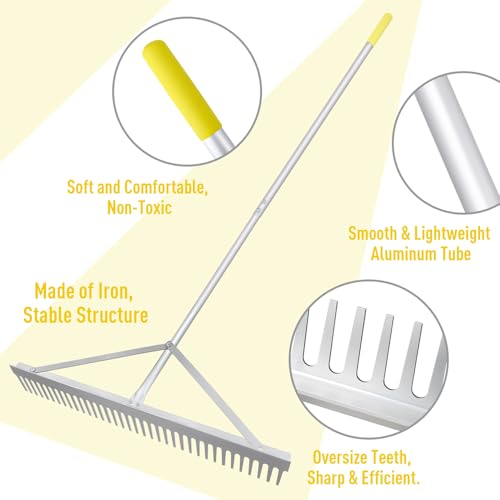 Byhagern Landscape Rake 36'', Aluminum Rake with Lightweight 69'' Handle, Landscaping Rakes Tool for Lawn Care, Lake and Beach - Image 2
