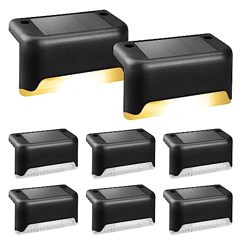 Solpex Lampade solari, 8 pezzi, luci solari per recinzione, impermeabili, per esterni, scale, recinzione, cortile, patio e sentiero (nero, bianco caldo)