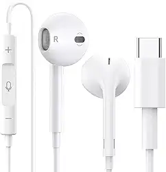 Fone de Ouvido com Fio Tipo C com Microfone Integrado Som Estéreo Premium Compatível IPhone 15 15 Pro 15 Pro Max 16 16 Pro Max, Galaxy, IOS/Android, Tablet, Notebook